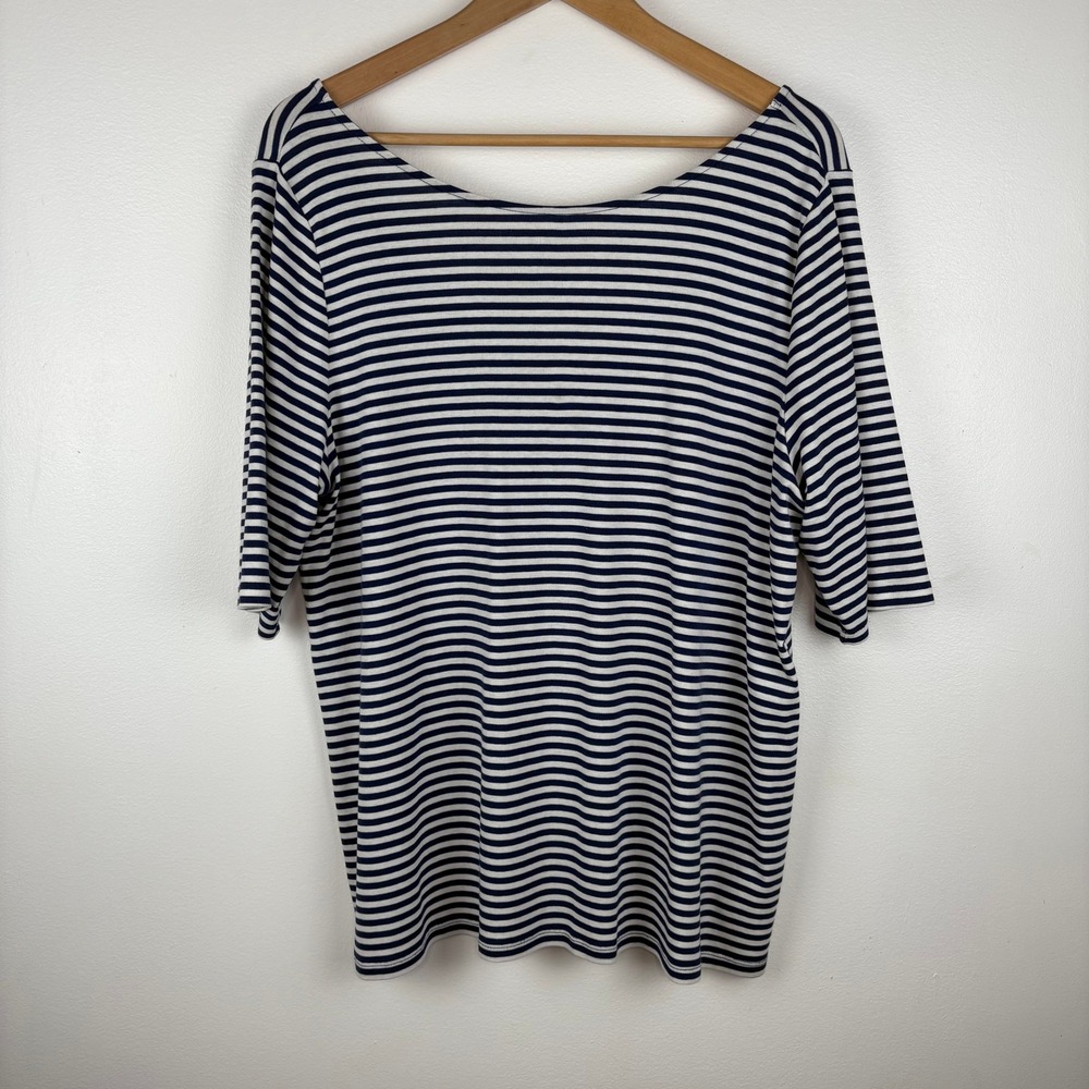 Old Navy Womens Striped Fitted Short Sleeve Top Size XXL Blue Nautical Coastal